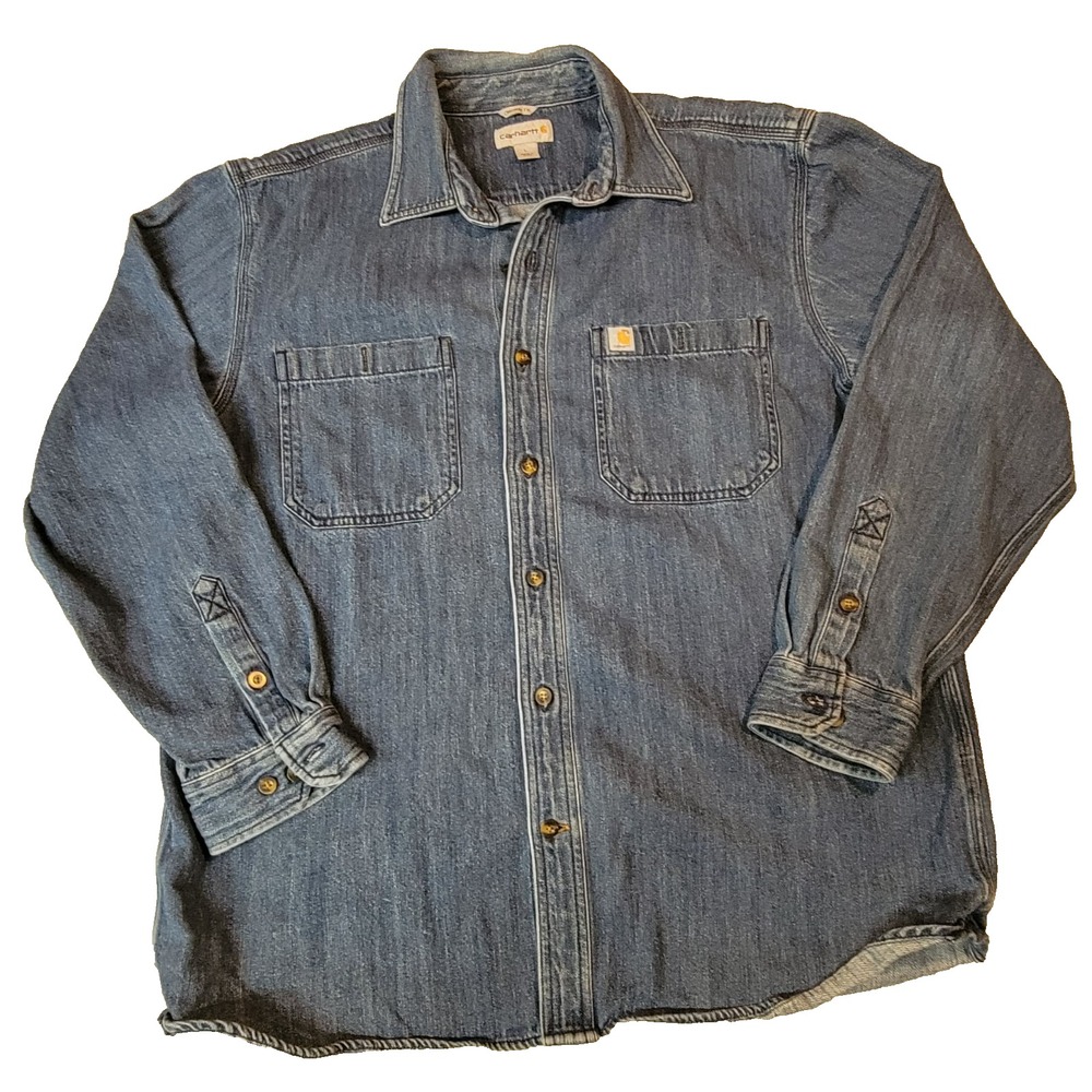 Vintage Carhartt Denim Shacket Mens Large Blue Button Up Jean Shirt Jacket